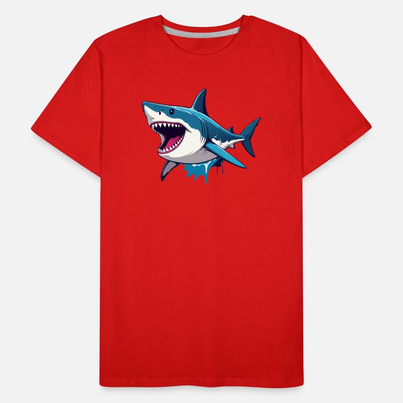 Cheerful Great White Shark Spritz Effect Maritime Motif Men's Premium Organic T-Shirt