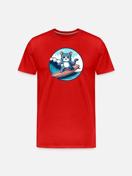 Cat surfers on the wave - Men's Premium Organic T-Shirt - red