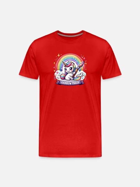 Regenbogen-Einhorn Maler - Männer Premium Bio T-Shirt - Rot