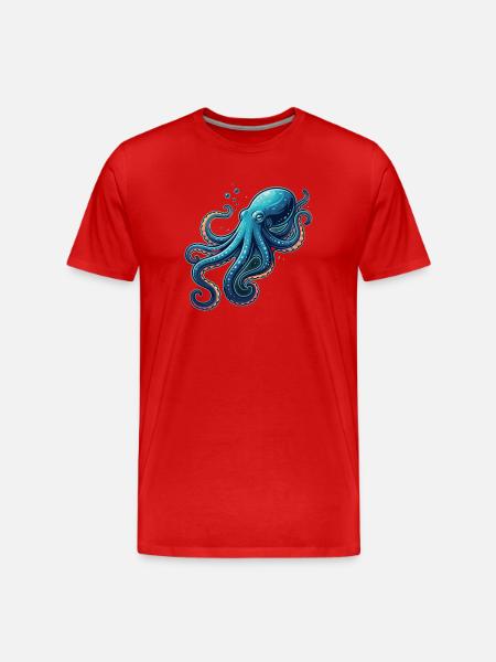 Cute Octopus Illustration Sea - Men's Premium Organic T-Shirt - red