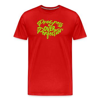 Progress Over Perfection Spruch Motivation Mindset - Männer Premium Bio T-Shirt - Rot - Vorne - Damien (186cm)