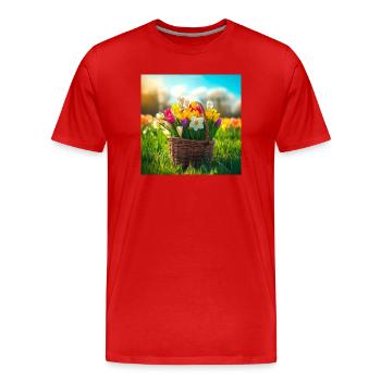 Tulipes en Panier Coloré - T-shirt bio Premium Homme - rouge - Devant - Damien (186cm)