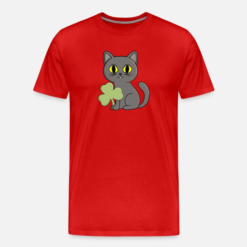 Grauer Katzen-Kleeblatt-Anhänger - Männer Premium Bio T-Shirt - Rot