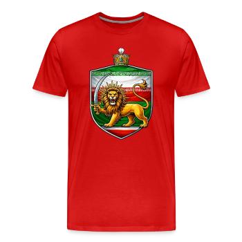 Lion aux armoiries d’épée Perse - T-shirt bio Premium Homme - rouge - Devant - Damien (186cm)