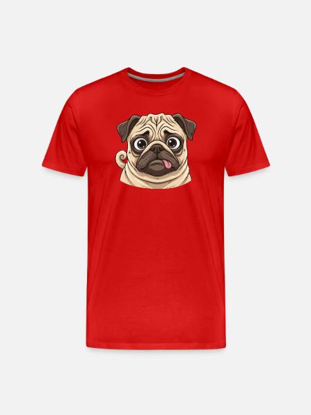 Cuddly Pug Cartoon Face - Men's Premium Organic T-Shirt - red