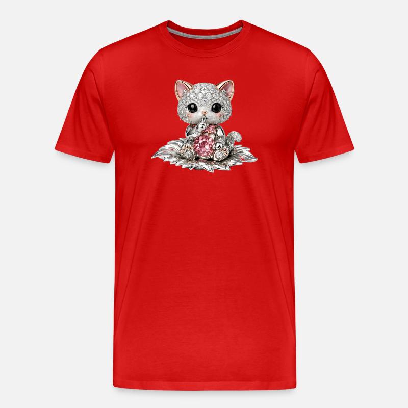 Diamantkatze mit rosa Edelstein - Männer Premium Bio T-Shirt - Rot