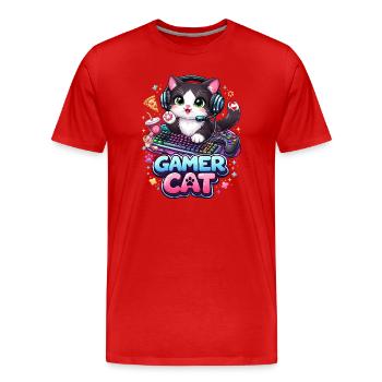 Gamer Cat - Kawaii Cat with Headset & Keyboard - Men's Premium Organic T-Shirt - red - Front - Damien (186cm)
