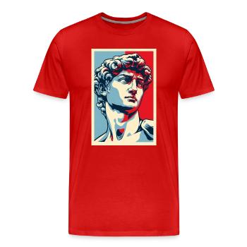 David Michelangelo in Pop Art: Blau-Rot-Porträt - Männer Premium Bio T-Shirt - Rot - Vorne - Damien (186cm)