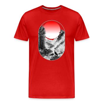Silent Valley | Orientalische Tiefennaturmalerei - Männer Premium Bio T-Shirt - Rot - Vorne - Damien (186cm)