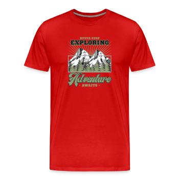 Never Stop Exploring Adventure Awaits Mountain Art - Männer Premium Bio T-Shirt - Rot - Vorne - Damien (186cm)