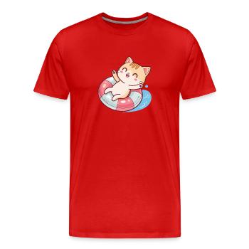 Chat nageur sur bouée de sauvetage - T-shirt bio Premium Homme - rouge - Devant - Damien (186cm)