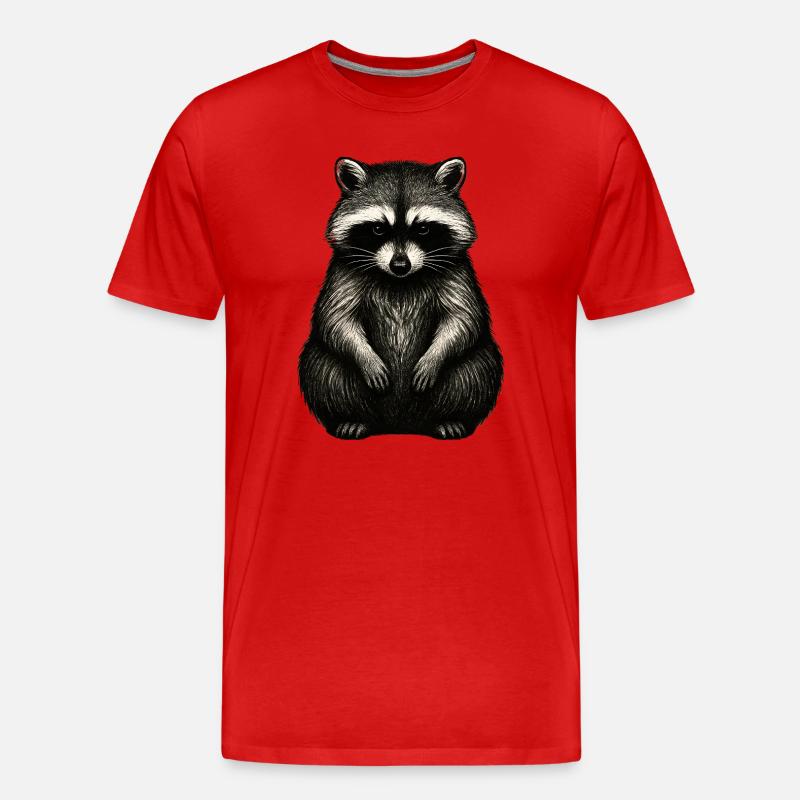 Monochrom Waschbär Print - Männer Premium Bio T-Shirt - Rot
