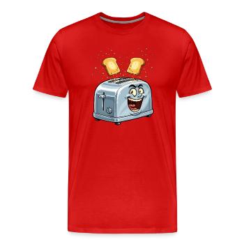 Fröhlicher Toaster mit springendem Toast - Männer Premium Bio T-Shirt - Rot - Vorne - Damien (186cm)