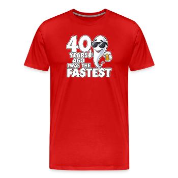 40 Years Ago The Fastest Funny Birthday - Men's Premium Organic T-Shirt - red - Front - Damien (186cm)