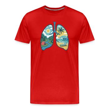  Lunge Natur Berge Wald Fluss Strand Meer Wellen - Männer Premium Bio T-Shirt - Rot - Vorne - Damien (186cm)