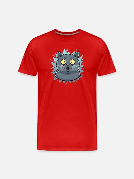 Surprised Cat Portrait with Flashes - Men's Premium Organic T-Shirt - red