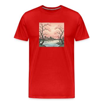 Traditioneller Japanischer Kirschblüten - Männer Premium Bio T-Shirt - Rot - Vorne - Damien (186cm)