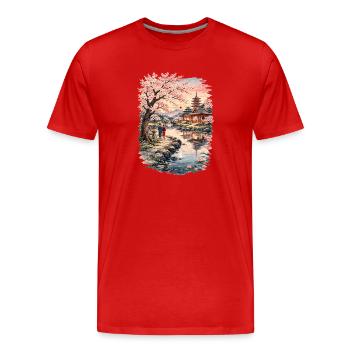 Traditioneller Japanischer Kirschblüten - Männer Premium Bio T-Shirt - Rot - Vorne - Damien (186cm)