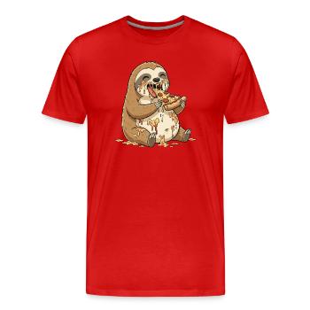 Dessin animé de paresseux mignon, pizza salami, maladroite - T-shirt bio Premium Homme - rouge - Devant - Damien (186cm)