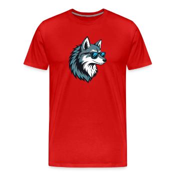 Stylischer Wolf mit blauer Brille - Männer Premium Bio T-Shirt - Rot - Vorne - Damien (186cm)