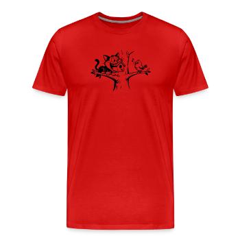 Black Humor Cat & Bird Cartoon - Men's Premium Organic T-Shirt - red - Front - Damien (186cm)