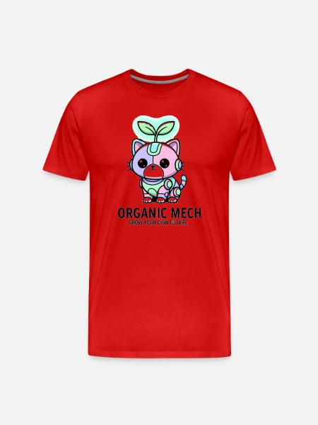 Kawaii Biopunk Robot Kitten Sprout Art - Men's Premium Organic T-Shirt - red