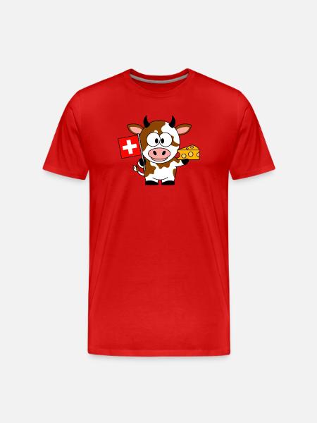 Cow with Swiss Flag Cheese - Men's Premium Organic T-Shirt - red