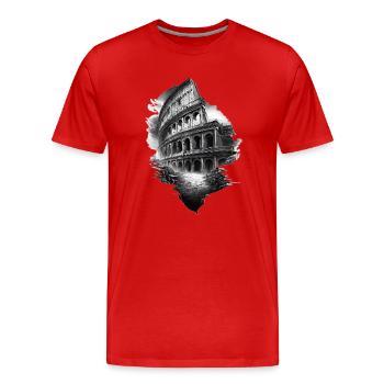 Schwarz-weißes Kolosseum in Ruinen - Männer Premium Bio T-Shirt - Rot - Vorne - Damien (186cm)