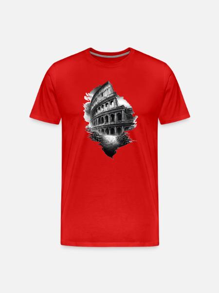 Black and white Colosseum in ruins - Men's Premium Organic T-Shirt - red
