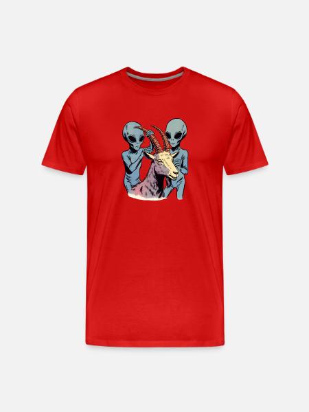 Aliens abduct goat - Men's Premium Organic T-Shirt - red