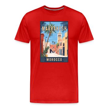 Explore Vibrant Souks of Marrakesh in Morocco - Men's Premium Organic T-Shirt - red - Front - Damien (186cm)