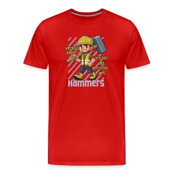 Bauarbeiter mit Hammer, Herrscher des Hammers - Männer Premium Bio T-Shirt - Rot - Vorne - Damien (186cm)