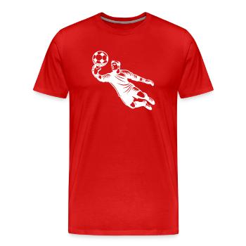 Fußballtorwart bei einer Glanzparade im Sprung - Männer Premium Bio T-Shirt - Rot - Vorne - Damien (186cm)