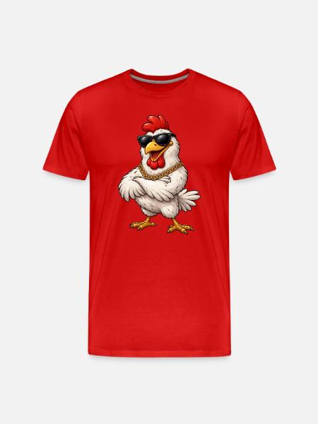 Chicken with sunglasses and gold chain - Men's Premium Organic T-Shirt - red