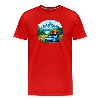 Vanlife Camper Illustration Bergmotiv - Männer Premium Bio T-Shirt - Rot - Vorne - Damien (186cm)