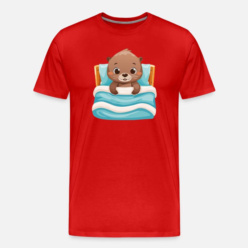 Süßer Otter kuschelt im Bett - Männer Premium Bio T-Shirt - Rot