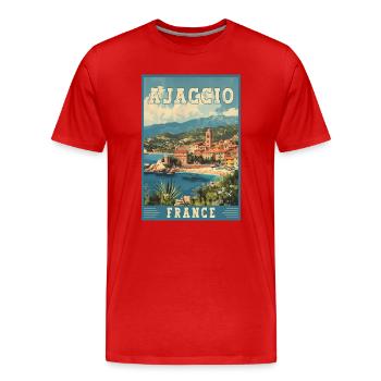 Découvrez Ajaccio France - Paradis méditerranéen - T-shirt bio Premium Homme - rouge - Devant - Damien (186cm)