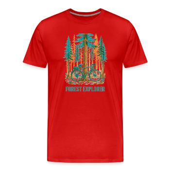 Forest Explorer Risograph Bike Art - Men's Premium Organic T-Shirt - red - Front - Damien (186cm)