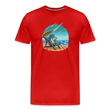 Dino au cocktail au soleil, grêle de météorite - T-shirt bio Premium Homme - rouge - Devant - Damien (186cm)