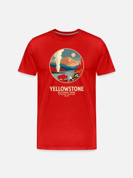 Yellowstone Geyser Landschaft Emblem - Männer Premium Bio T-Shirt - Rot