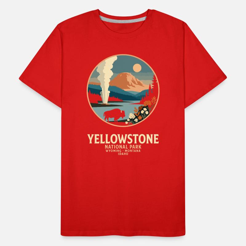 Yellowstone Geyser Landscape Emblem Men's Premium Organic T-Shirt