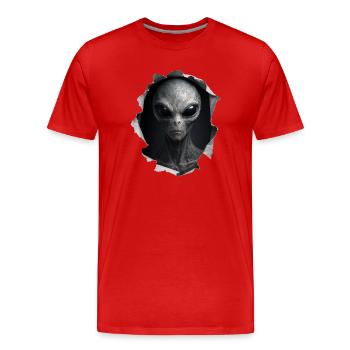 Alien Looking Out Of Shirt - Men's Premium Organic T-Shirt - red - Front - Damien (186cm)