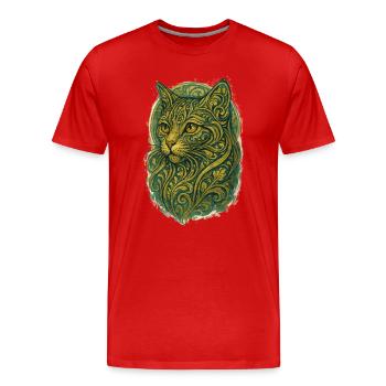 Baroque Filigree Ornamental Cat - Men's Premium Organic T-Shirt - red - Front - Damien (186cm)