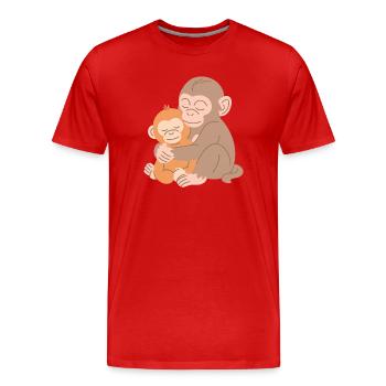 Étreinte entre singe et bébé - T-shirt bio Premium Homme - rouge - Devant - Damien (186cm)