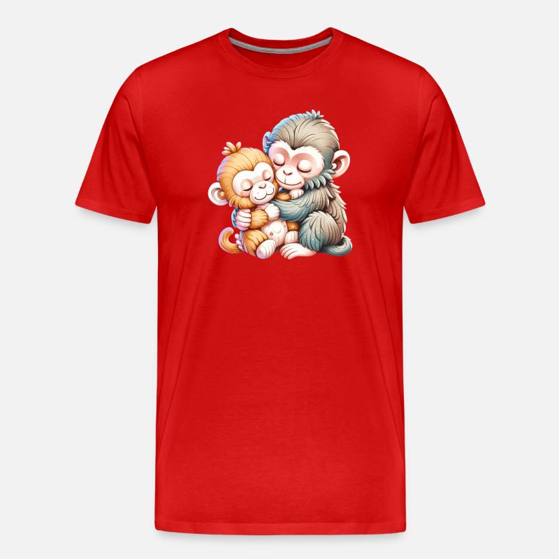 Umarmendes Affen-Duo - Männer Premium Bio T-Shirt - Rot