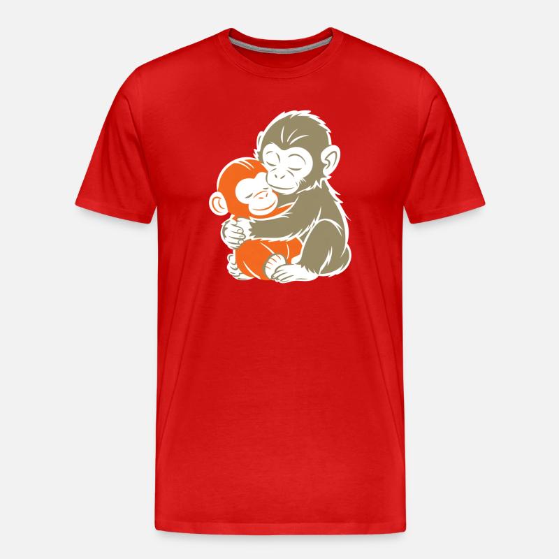 Umarmendes Affen-Duo - Männer Premium Bio T-Shirt - Rot