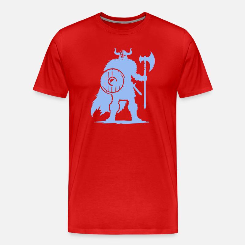 Wikinger Krieger mit Axt und Schild - Männer Premium Bio T-Shirt - Rot