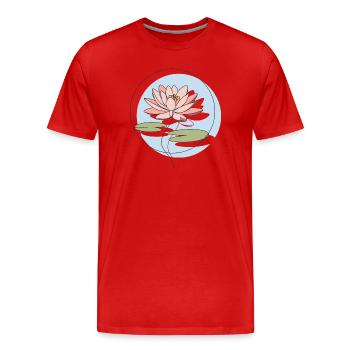Seerose Line Art Illustration  - Männer Premium Bio T-Shirt - Rot - Vorne - Damien (186cm)