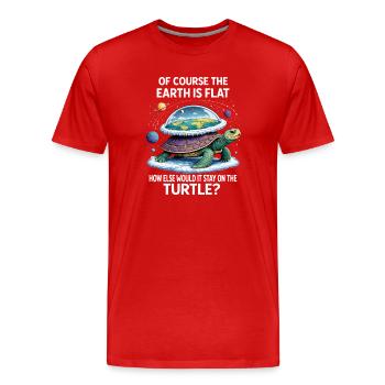 Schildkröte Flat-Earth Spruch - Männer Premium Bio T-Shirt - Rot - Vorne - Damien (186cm)