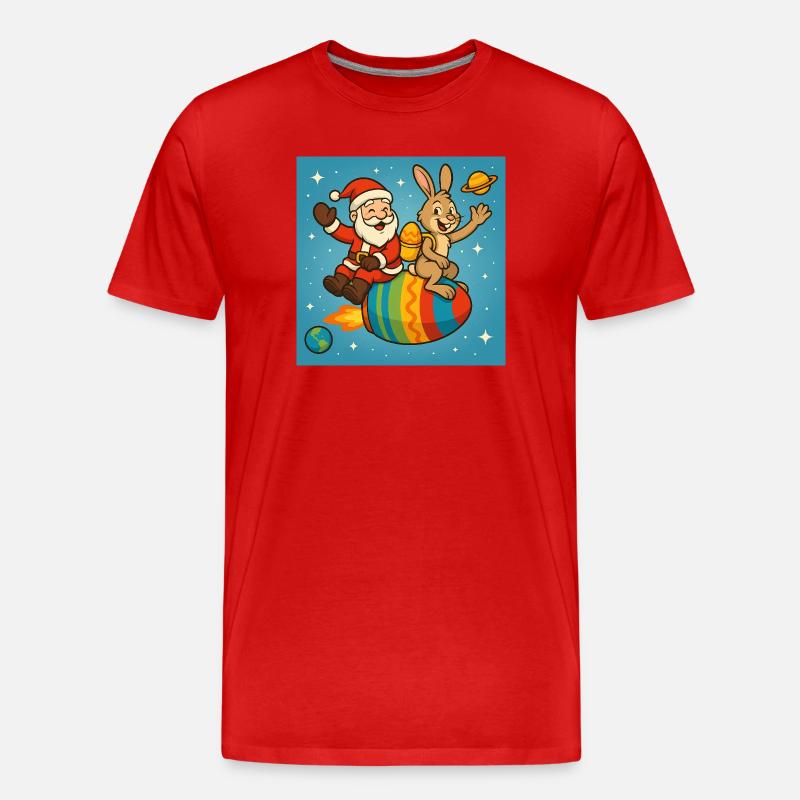 Weihnachts-Osterhase im Sternenflug - Männer Premium Bio T-Shirt - Rot